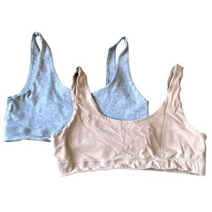 Pact Women's Seamless Bralette Organic Cotton Set Size Large Gray and Tan